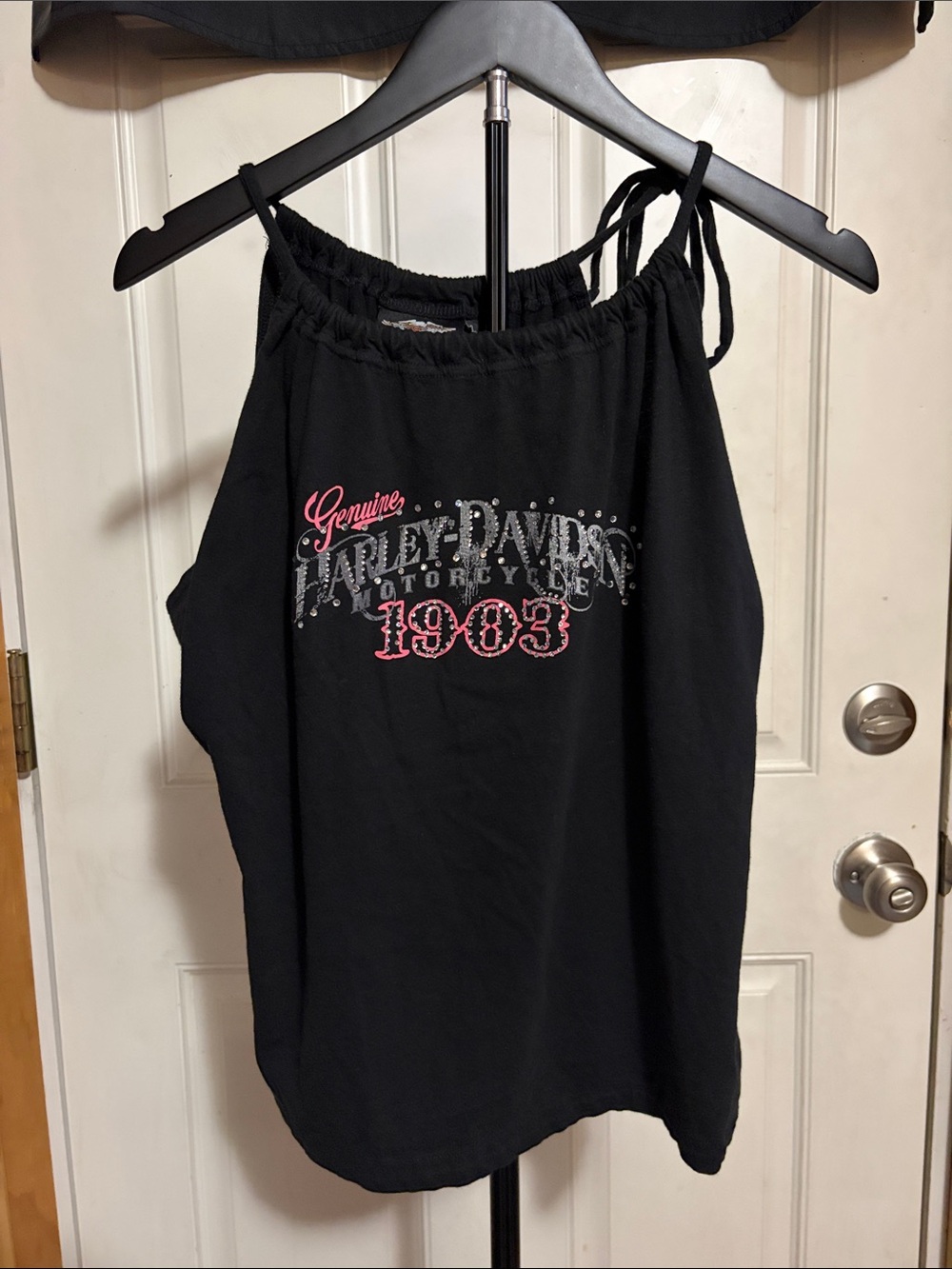 Harley Davidson Black Halter Tank Top with Hot Pink Logo